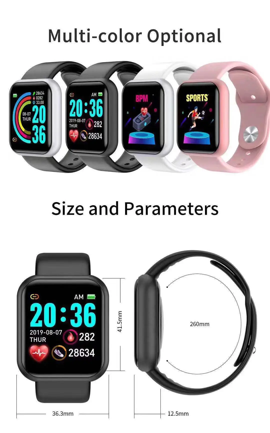 Watch Smart Y68 - Reloj inteligente D20 Pro para hombre,
